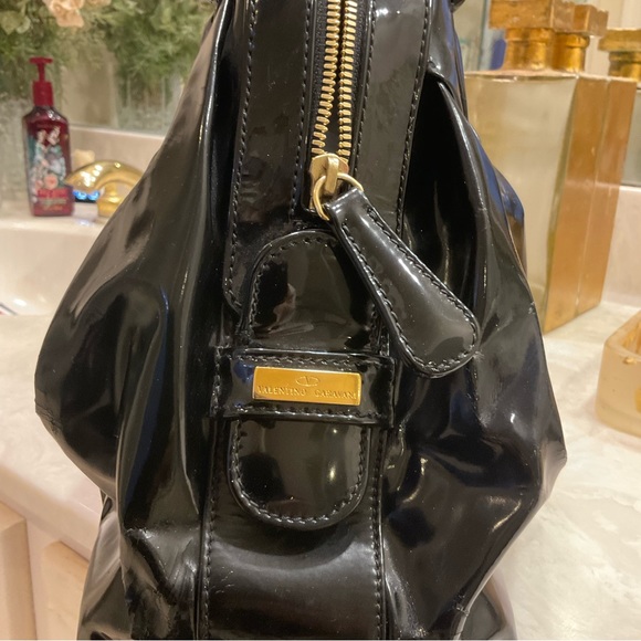 Valentino Garavani Black Patent Leather Braided Handle Shoulder Bag Tote w/ wear - Picture 12 of 16